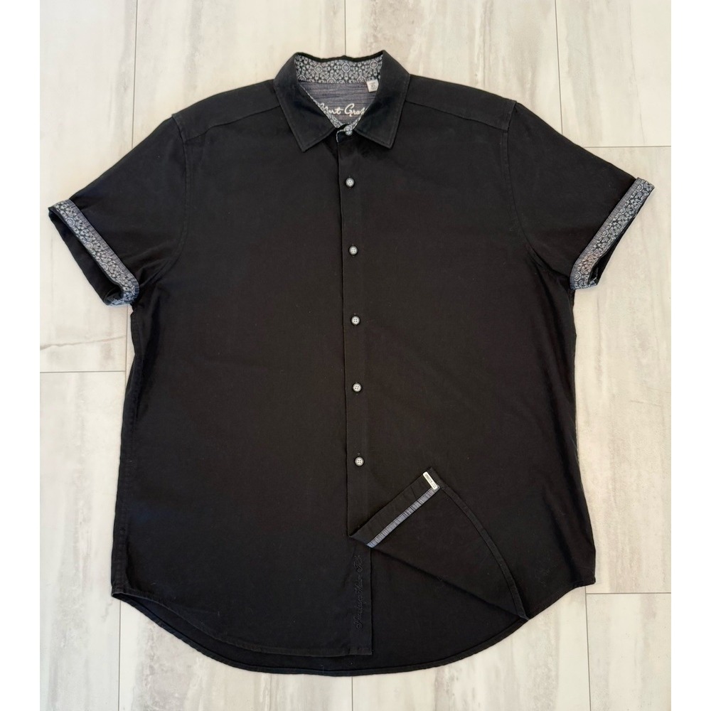 ROBERT GRAHAM Classic Fit Black Jacquard Flip Cuff Size XL  cotton